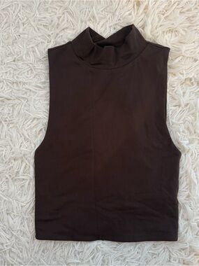 Aritzia Babaton Mock Neck Crop Top in Dark Brown Size XS